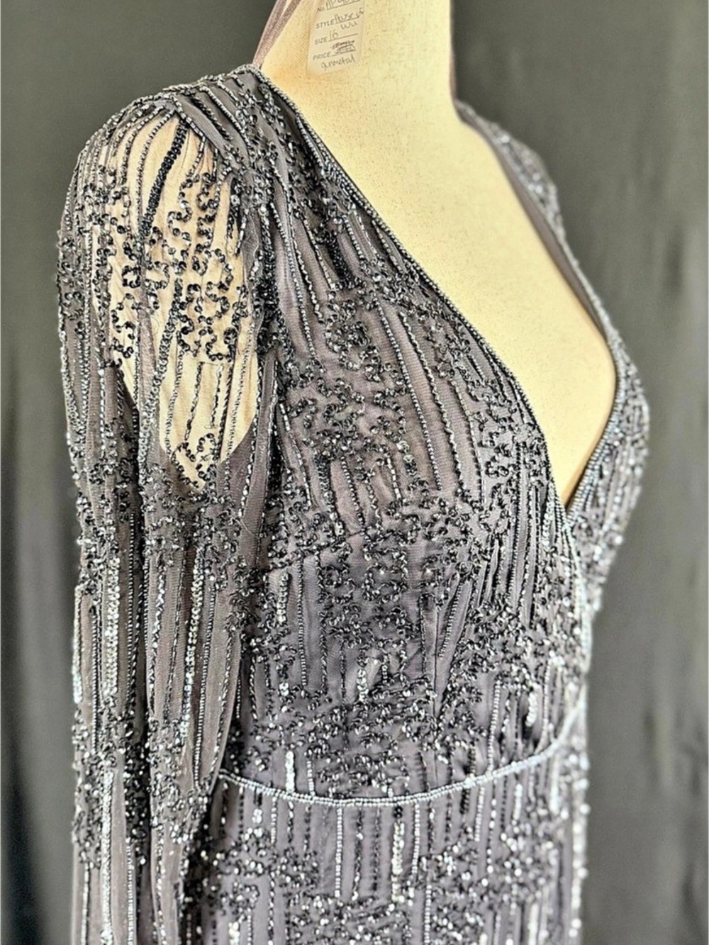 Adrianna Papell Platinum Gown Style House Of Wu 16 Beaded Maxi Black Black Tie - Picture 2 of 16